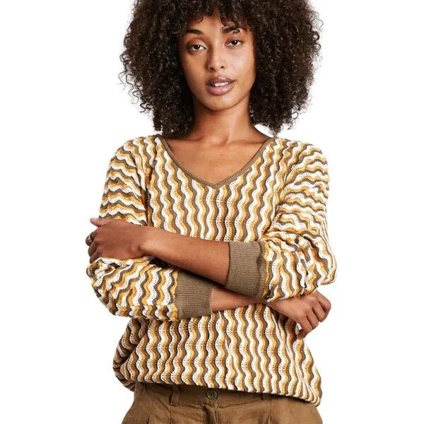 KOMODO Komodo Strickpullover Clover Batchwing Wave Pointelle, Yellow (gelb), – Produktbild 1 von 3