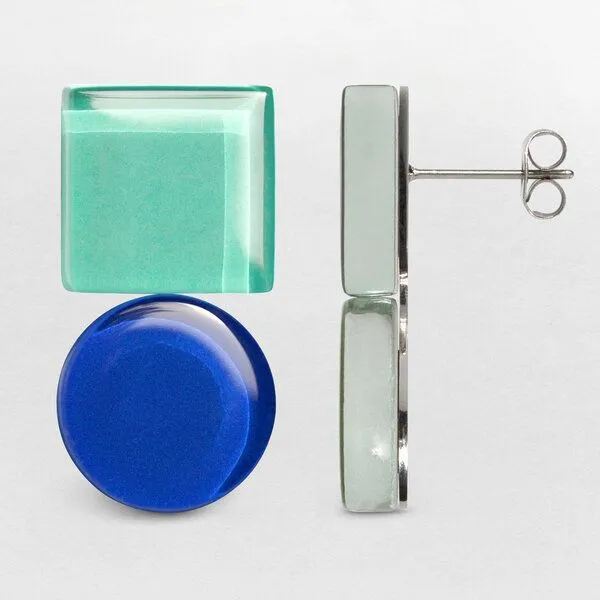 ALEXASCHA ALEXASCHA Geometrische Statement Ohrringe aus Glas | Bauhaus Design | 16 Farbkombinationen, Mint & blau, – Produktbild 4 von 4