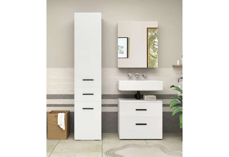 welltime Hochschrank Skara 3 verstellbaren Einlegeböden hinter den Türen, Breite 38cm, Höhe 180cm, Weiß, – Produktbild 2 von 3