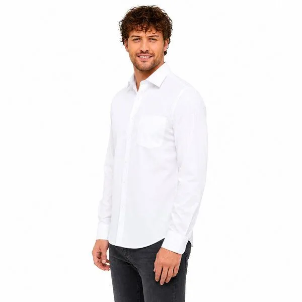 Bruno Barella Bruno Barella Herren Business Hemd aus ägäischer Bio-Baumwolle – Regular Fit mit Brusttasche, Weiss, – Produktbild 2 von 3