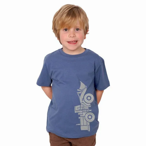 HANDGEDRUCKT HANDGEDRUCKT "Radlader 02" Kinder-T-Shirt, Fadeddenim, – Produktbild 1 von 2