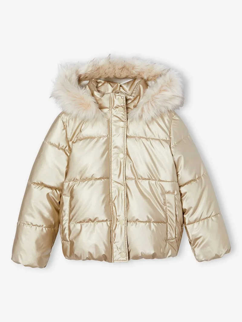 Vertbaudet Mädchen Steppjacke mit Kapuze und Fleecefutter, Gold, – Produktbild 1 von 4