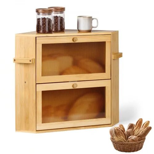Vevor Vevor Eck-Brotkasten 2 Ebenen Acrylfenster Brotbox 35x35x42 cm Bambusholz Ideal für Bagels, Muffins & Selbstgebackenes Brot, mit Magnetverschluss, Seitenhaken & Belüftungslöchern, Brotkiste Küche – Produktbild 1 von 1