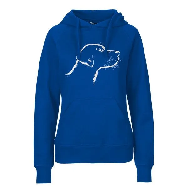 HANDGEDRUCKT HANDGEDRUCKT "Fellnase" Frauen Hoody aus reiner Biobaumwolle (kbA), Royalblau, – Produktbild 1 von 4