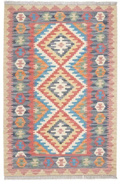 Rugtales Kelim Gashgai Blau „Rugtales“ aus Schurwolle, 101x152 cm, Blau, – Produktbild 3 von 4