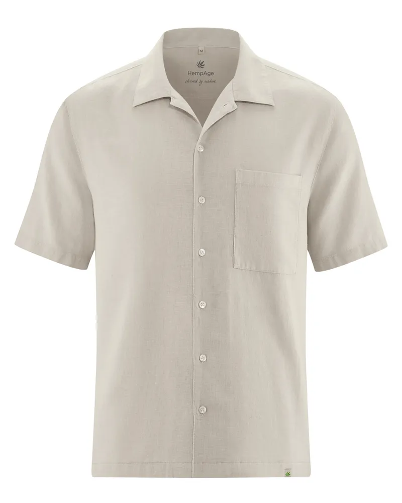 HempAge Hempage Herren vegan Kurzarmhemd Distel Beige, Beige, – Produktbild 1 von 2