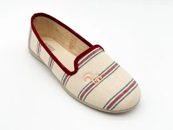 thies Veganer "thies 1856 ® Eco Stripe Closed Slipper" aus rec. Baumwolle, Red blue stripe, – Produktbild 2 von 4