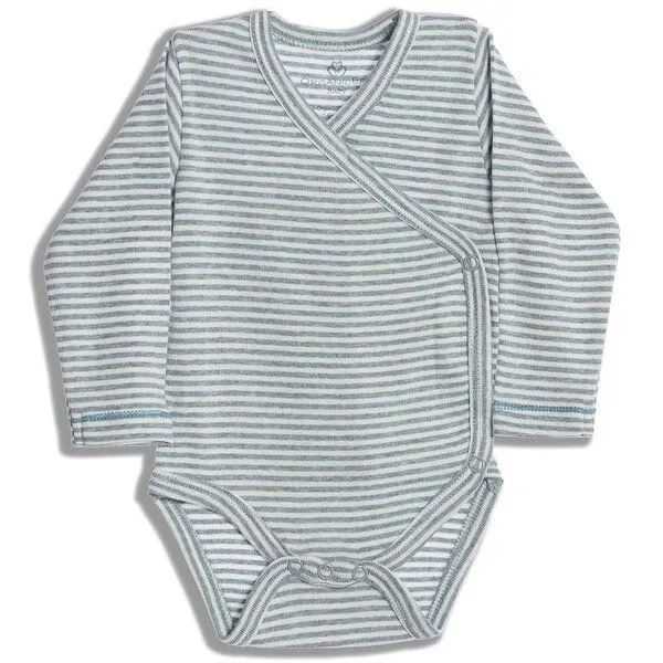 OrganicEra Baby Langarm Kimono Bodysuit, gestreift 'OrganicEra' aus Bio Baumwolle, Grün, – Produktbild 3 von 4