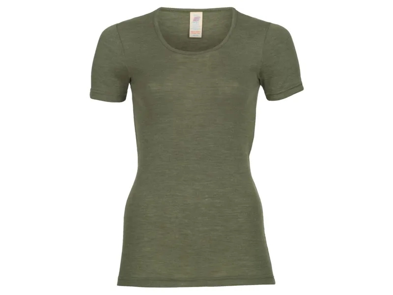 Engel natur Engel Natur Damen Unterhemd Kurzarm Wolle Seide olive Gr.34/36, Grün, schwarz, – Produktbild 1 von 2