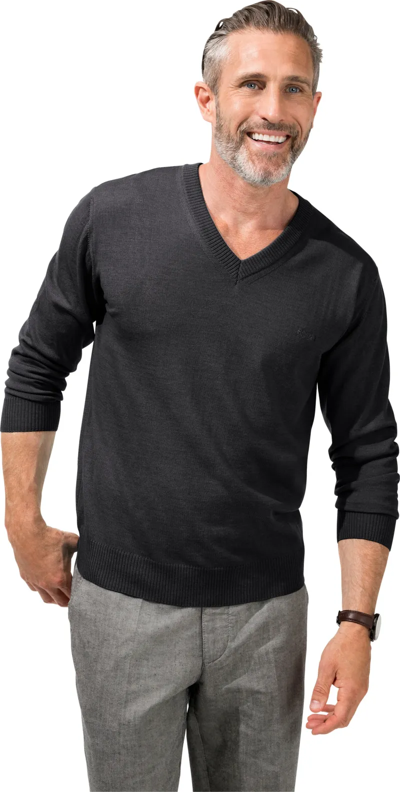 marco donati V-Ausschnitt-Pullover, Anthrazit-meliert, – Produktbild 2 von 2