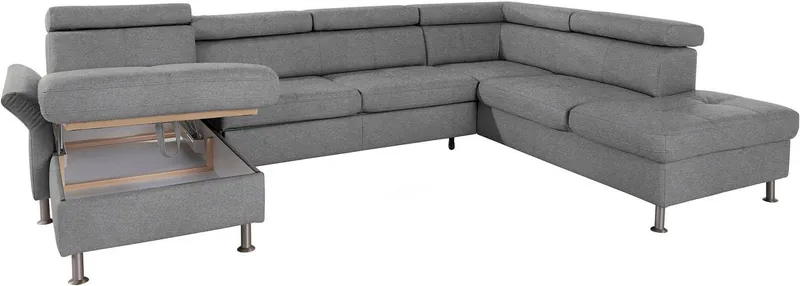 exxpo - sofa fashion Wohnlandschaft Maretto, bequem, Kopfteilverstellung, viel Platz, Breite 330cm, U-Form, inkl. Kopfteilverstellung für mehr Sitzkomfort, wahlweise Bettfunktion, Grau, – Produktbild 4 von 5