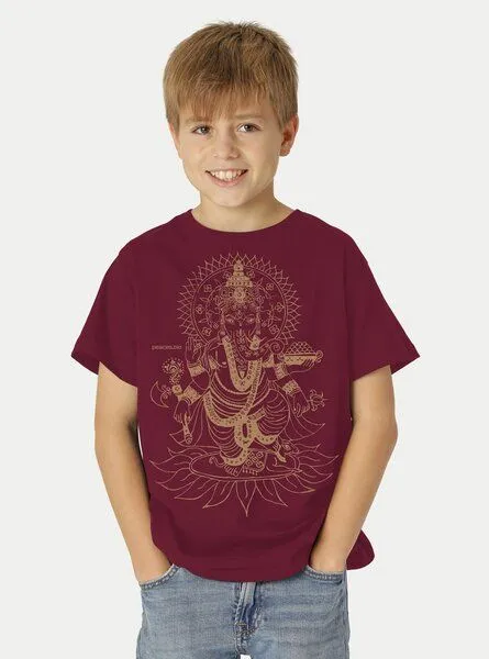 Peaces.bio - handbedruckte Biomode Peaces.bio - handbedruckte Biomode Bio-Kinder T-Shirt Ganesha, Bordeaux, – Produktbild 2 von 2