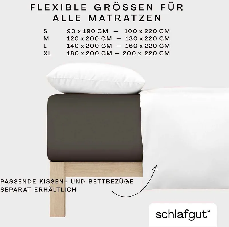 Schlafgut Schlafgut Spannbettlaken PURE BOXSPRING Bio-Baumwolle mit Elasthan, 170 g/m², Bettlaken, Jersey-Elasthan, Gummizug: rundum, (1 Stück), PREMIUM Boxspringbett Laken bis 40 cm Höhe, dehnbar blickdicht, straff, Braun, – Produktbild 1 von 5