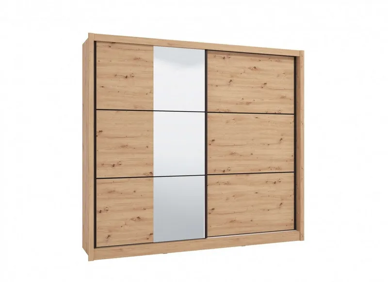 Home affaire Schwebetürenschrank Navara Kleiderschrank mit Spiegel Wäscheschrank Garderobe Kleiderschrank mit Spiegel, FSC®-zertifiziert, 242,5x215,5x61cm, Beige, – Produktbild 1 von 5