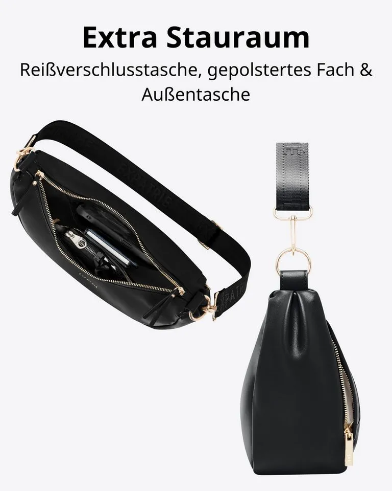 Expatrié Umhängetasche Lea Medium Half Moon Bag Schultertasche, Elegante Crossbody Bag in Halbmond Form, Wasserabweisend, Schwarz, – Produktbild 5 von 5