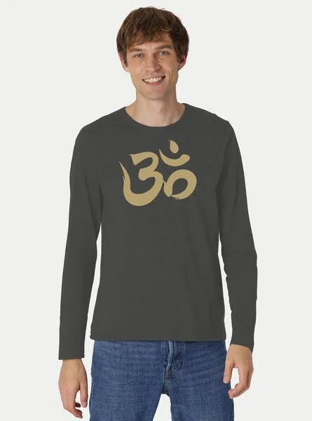 Peaces.bio - handbedruckte Biomode Peaces.bio - handbedruckte Biomode Bio-Herren-Langarmshirt "OM", Graphitgrau, – Produktbild 2 von 2