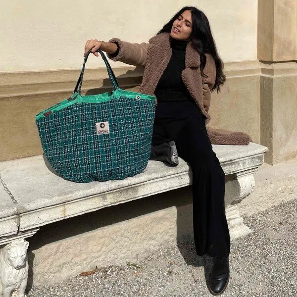 REFISHED fair fashion REFISHED fair fashion Tasche 'SOULMATE TWEED', #tweed petrol-grün, – Produktbild 3 von 6