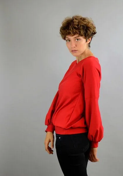 ManduTrap ManduTrap Bio Baumwolle, Pullover, Sweater "Caro" mit Ballonärmeln in rot, schwarz oder gelb, Rot, – Produktbild 3 von 4