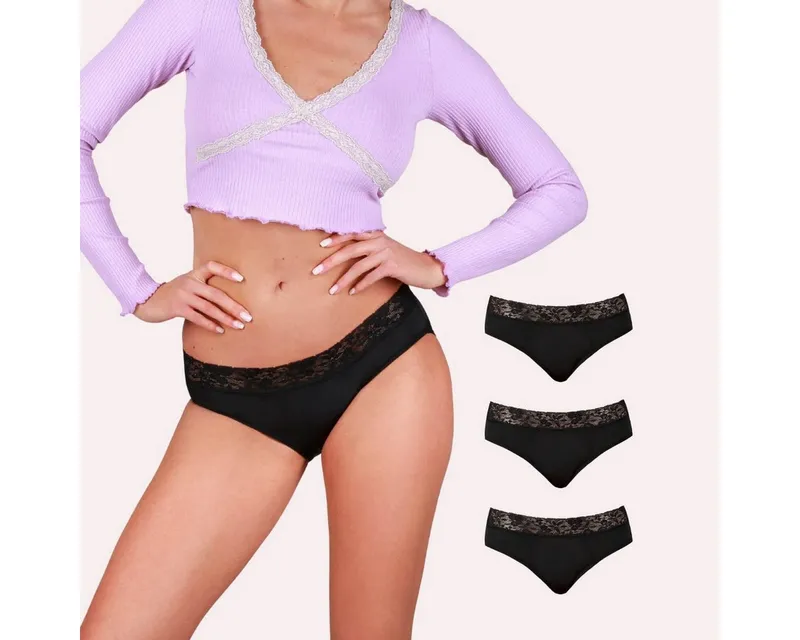 Taynie Taynie Periodenslip Queen extra stark - Periodenunterwäsche starke Blutung - Damen (Spar-Set, 3-St., 3er-Pack) Auslaufsichere Periodenunterwäsche / Periodenslip aus Bio Baumwolle, Schwarz, – Produktbild 1 von 5