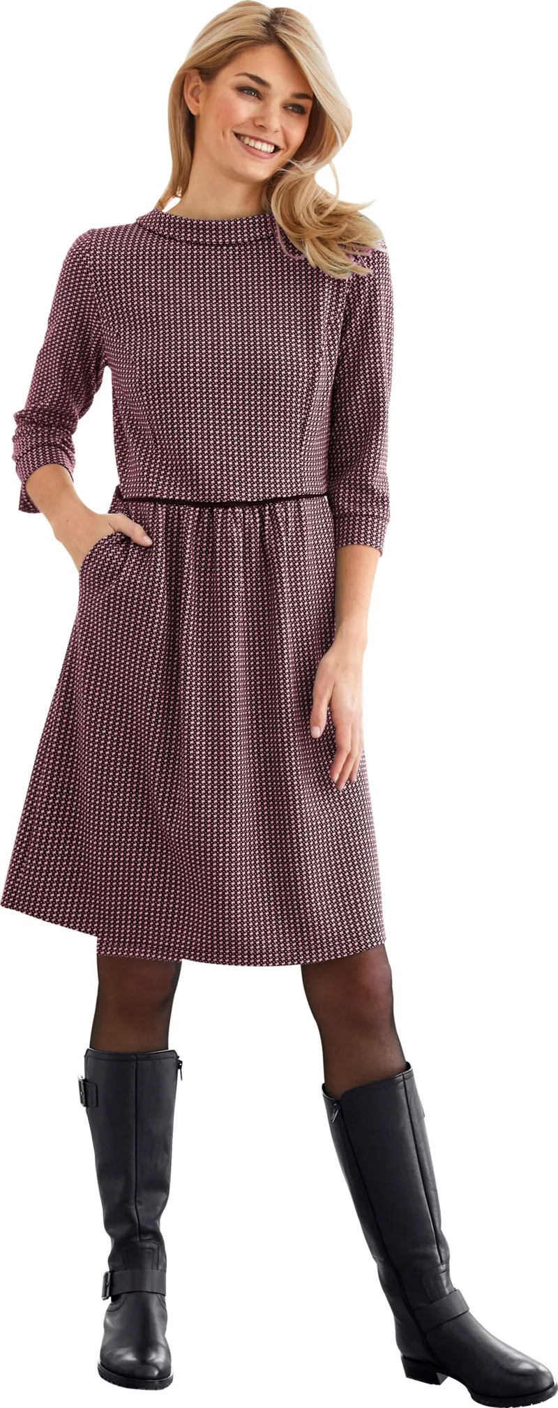 heine Jerseykleid schwarz-altrosa-gemustert, Schwarz-altrosa-gemustert, – Produktbild 2 von 3