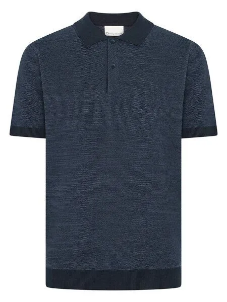 KnowledgeCotton Apparel KnowledgeCotton Apparel Gestricktes Kurzarm-Poloshirt aus Bio-Baumwolle, Blau-night-sky, – Produktbild 2 von 3