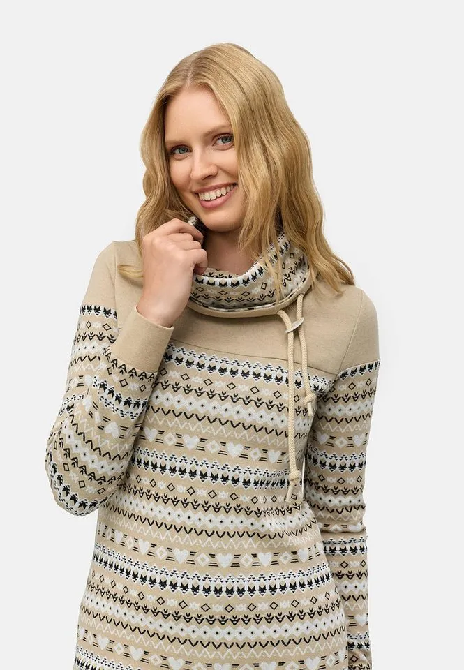 ragwear ragwear Sweatkleid Chlloe Jacquard YOUMODO stylisches Langarmkleid mit verspieltem Print, Beige|braun, – Produktbild 5 von 5