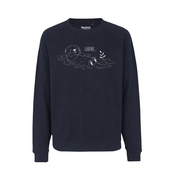 HANDGEDRUCKT HANDGEDRUCKT "Loading" Unisex Sweatshirt aus reiner Biobaumwolle (kbA), Navyblue, – Produktbild 1 von 3