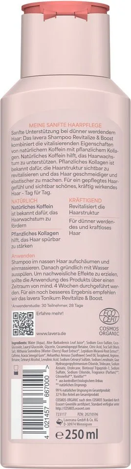 lavera lavera Shampoo "Revitalize & Boost" Koffeein & pflanzliches Kollagen, 250 ml – Produktbild 5 von 5