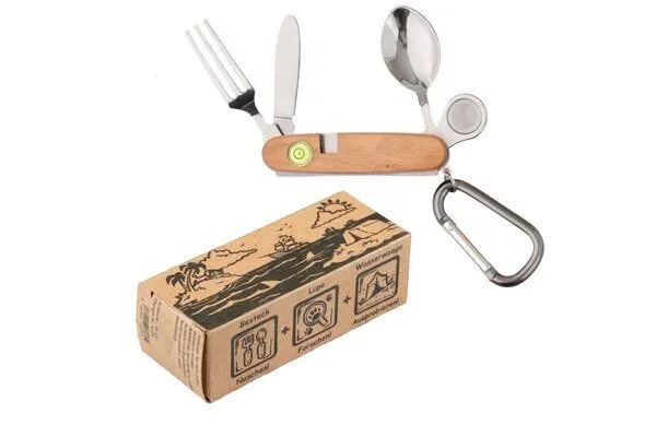 Cameleon Pack Cameleon Pack Kinder Outdoor und Camping Besteck aus Buchenholz und Edelstahl incl. Taschenmesser Lupe und Karabiner – Produktbild 1 von 4