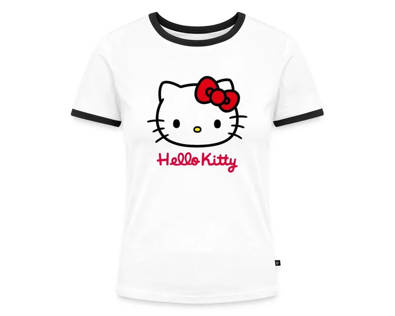 Spreadshirt T-Shirt Hello Kitty Klassisch Mit Schriftzug Frauen Kontrast T-Shirt (1-tlg) Slim Fit, Schwarz|weiß, – Produktbild 1 von 5