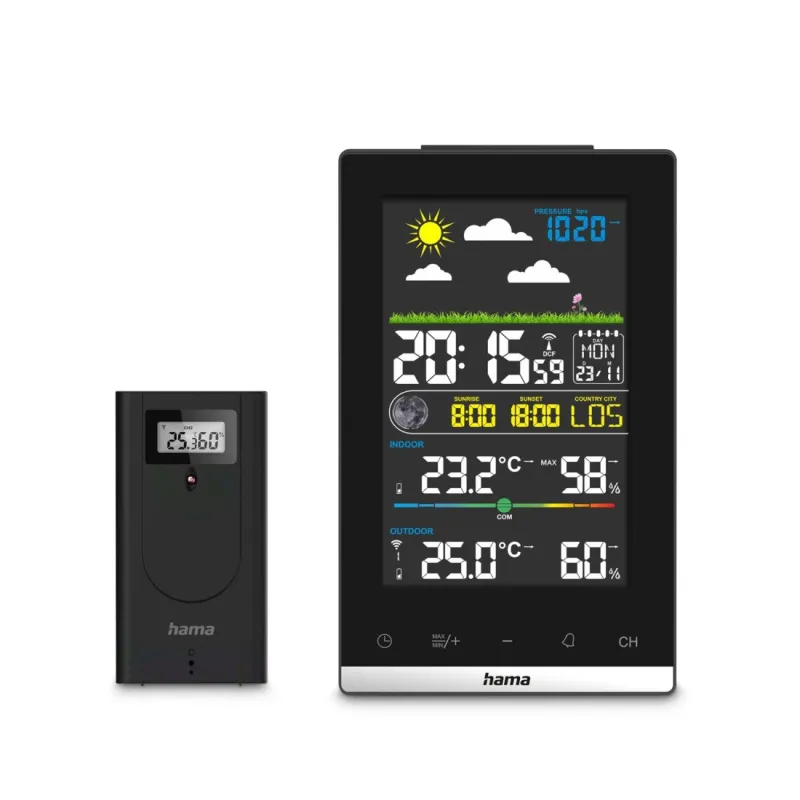 Hama Hama Wetterstation "Jamaika", mit Außensensor, Funk, Wecker, Raumklima, Schwarz – Produktbild 2 von 6