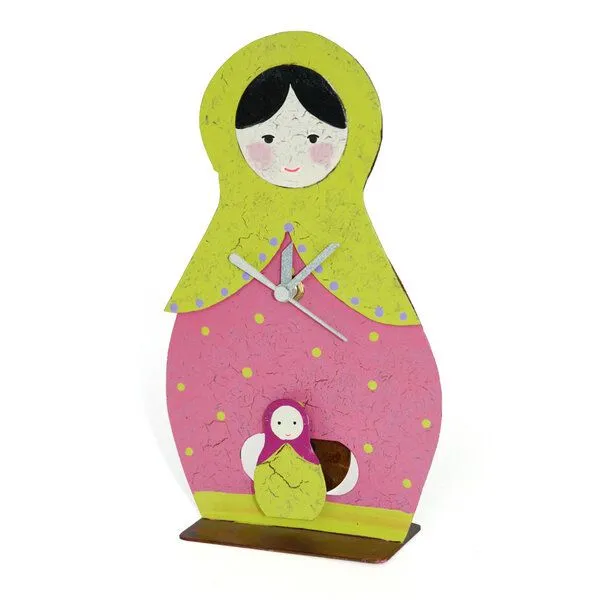 GLOBO Fair Trade GLOBO Fair Trade Standuhr BABUSCHKA mit Pendel, handbemalt aus Metall, Rosa, – Produktbild 1 von 2