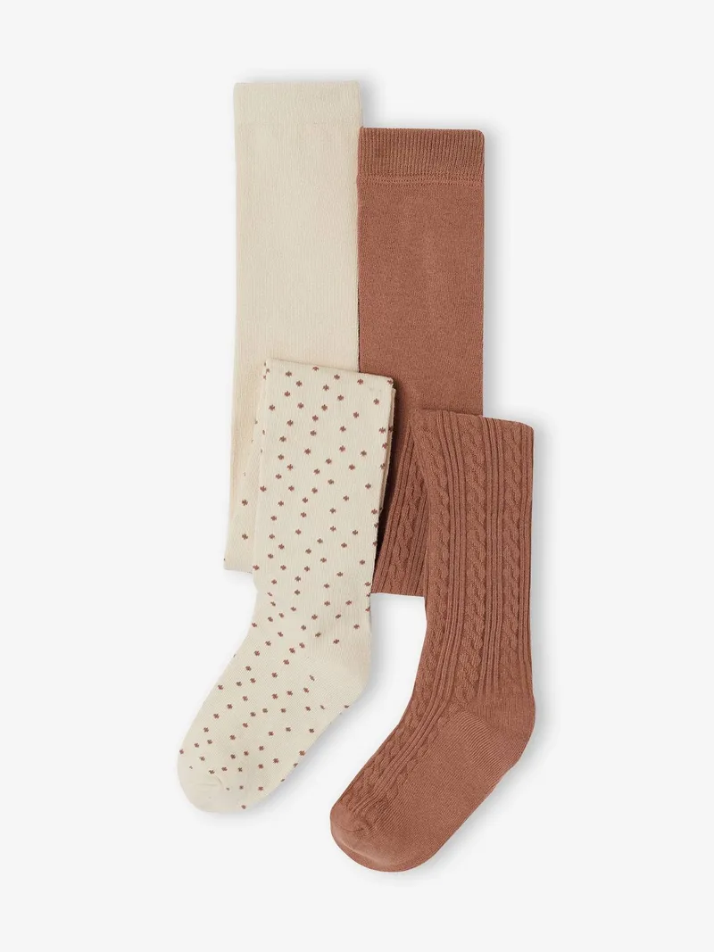 Vertbaudet 2er-Pack Strumpfhosen mit Punkten & Zopfmuster Mädchen vanille, Vanille, – Produktbild 1 von 2