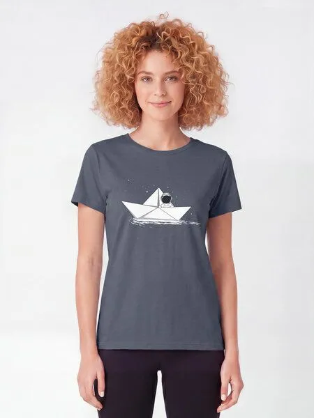 watapparel watapparel T-Shirt Frauen Astronaut in paper boat, Blue grey, – Produktbild 2 von 2