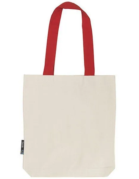 Neutral Neutral Baumwolltasche Shopper Kontrastfarbene Henkel, Natur/rot, – Produktbild 2 von 3