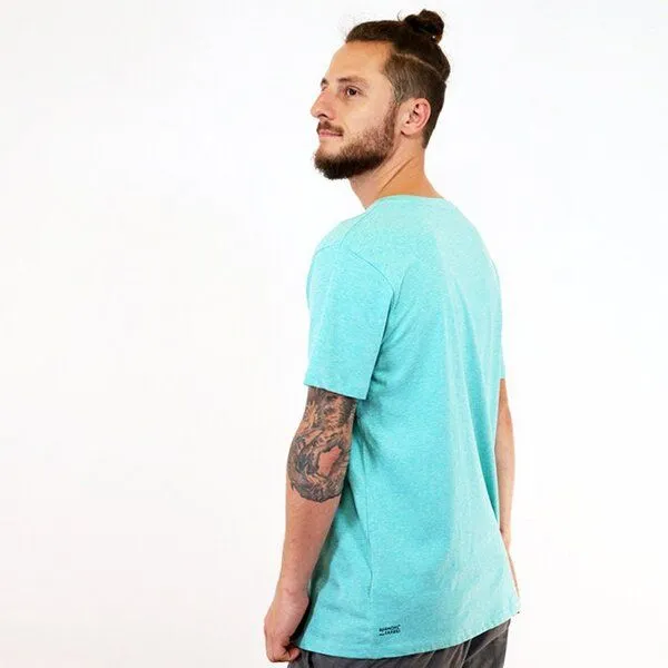 Spangeltangel Spangeltangel T-Shirt "Weltscheibe", Herren, bedruckt, Siebdruck, Schallplatte und Erdkugel, Türkis, – Produktbild 2 von 3