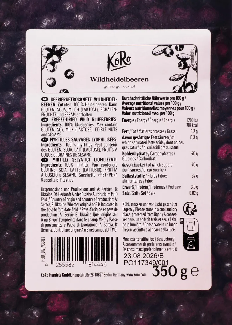 KoRo Gefriergetrocknete Wildheidelbeeren 350 g – Produktbild 5 von 5