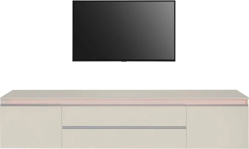 Home affaire Lowboard Magic,Lowboard,TV-Kommode,TV-Möbel,TV-Bank, Alugriff,2Türen,2 Schubkästen, Höhe 55 cm, B/T 240×40 cm,kaschmir matt, Braun, – Produktbild 3 von 5