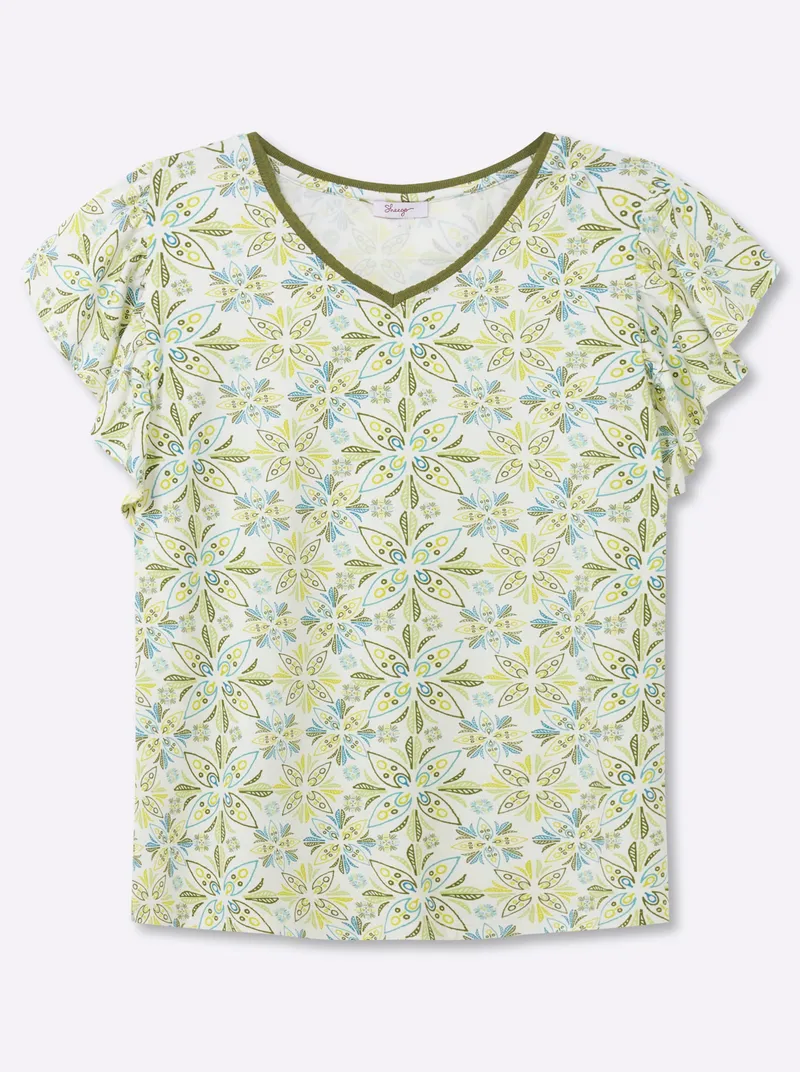 sheego V-Shirt ecru-topas-bedruckt, Ecru-topas-bedruckt, – Produktbild 1 von 2