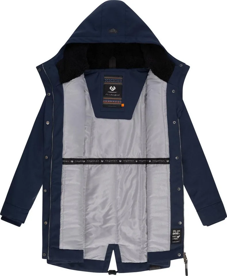 ragwear ragwear Kurzmantel Canny Canvas Wasserdichter Damen Wintermantel mit Kapuze, Blau, – Produktbild 1 von 3