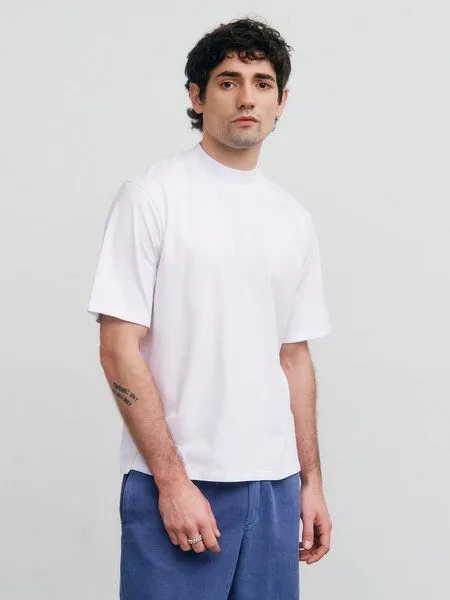 Rotholz Rotholz T-Shirt mit breitem Kragen aus Bio-Baumwolle, Weiss, – Produktbild 1 von 5