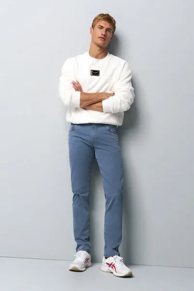 M 5 BY MEYER M 5 BY MEYER Baumwolle-Tencel Microstruktur Five Pocket, Blau (blau), – Produktbild 1 von 5