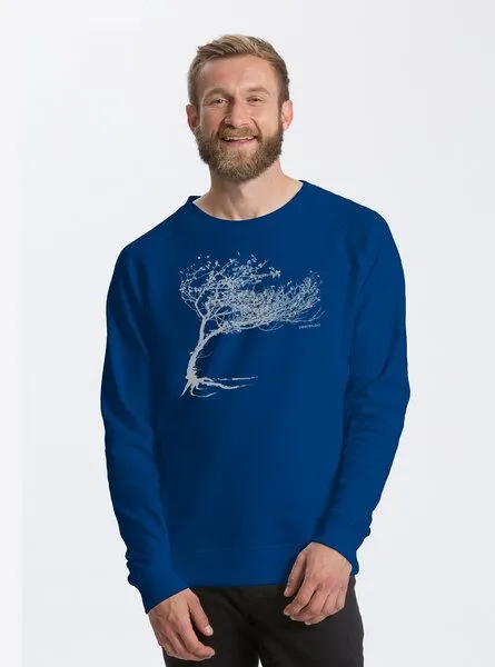 Peaces.bio - handbedruckte Biomode Peaces.bio - handbedruckte Biomode Bio Herren-Sweatshirt Windy Tree, Königsblau, – Produktbild 1 von 2