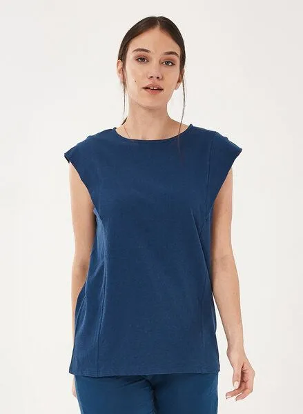 ORGANICATION ORGANICATION T-Shirt aus Bio-Baumwolle mit Leinen, Navy, – Produktbild 1 von 4