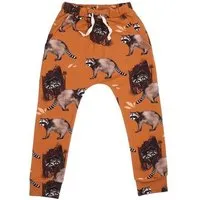 Walkiddy Kinder Jogginghose GOTS zertifiziert Bio-Baumwolle Braun Allover-Print „Curious Raccoons“ elastischer Bund – Walkiddy – Produktbild 1 von 1