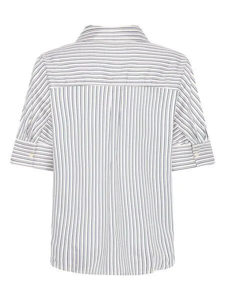 KnowledgeCotton Apparel KnowledgeCotton Apparel Satinbluse mit kurzen Ärmeln ISLET aus Bio-Baumwolle, Blau-blue-stripe, – Produktbild 3 von 3