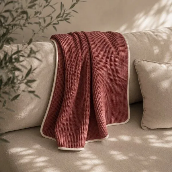 Slāf Slāf Waffelpikee kbA Baumwolle Tagesdecke - Plaid 135x200 Marsala GOTS – Produktbild 1 von 3