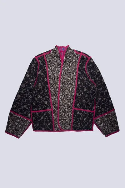 Kiwistories Gesteppte Wendejacke Leinen Viskose I made in Portugal I Print, Pink schwarz, – Produktbild 4 von 4