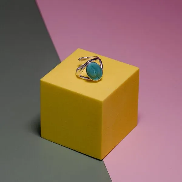 Himal Hemp Himal Hemp VULVA GEMS Ring aus 925 Sterling Silber mit biologisch abbaubarem 3D-Druck, Türkis, – Produktbild 1 von 4