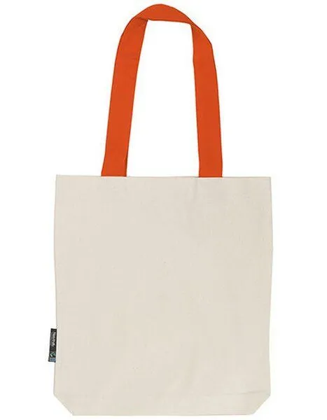 Neutral Neutral Baumwolltasche Shopper Kontrastfarbene Henkel, Natur/orange, – Produktbild 2 von 3